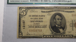 $5 1929 Sanford Florida FL National Currency Bank Note Bill Ch. #13157 VG10 PMG