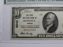 Load image into Gallery viewer, $10 1929 Augusta Kansas KS National Currency Bank Note Bill Ch. #6643 PMG VF30