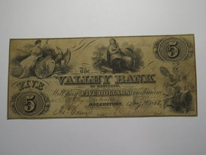 $5 1855 Hagerstown Maryland MD Obsolete Currency Bank Note Bill Valley Bank