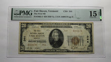 Load image into Gallery viewer, $20 1929 Fair Haven Vermont VT National Currency Bank Note Bill Ch. #344 F15 PMG