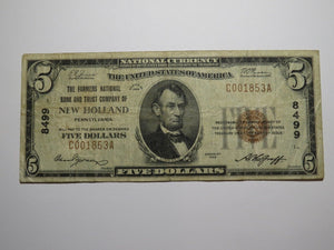 $5 1929 New Holland Pennsylvania National Currency Bank Note Bill Ch. #8499 FINE