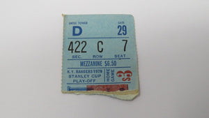 May 8, 1979 New York Rangers Vs. New York Islanders Playoff Hockey Ticket Stub