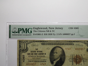 $10 1929 Englewood New Jersey NJ National Currency Bank Note Bill Ch. #4365 VF20