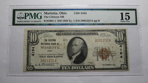 $10 1929 Marietta Ohio OH National Currency Bank Note Bill Ch. #4164 F15 PMG