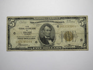 $5 1929 Chicago Illinois National Currency Federal Reserve Bank Note Bill Good