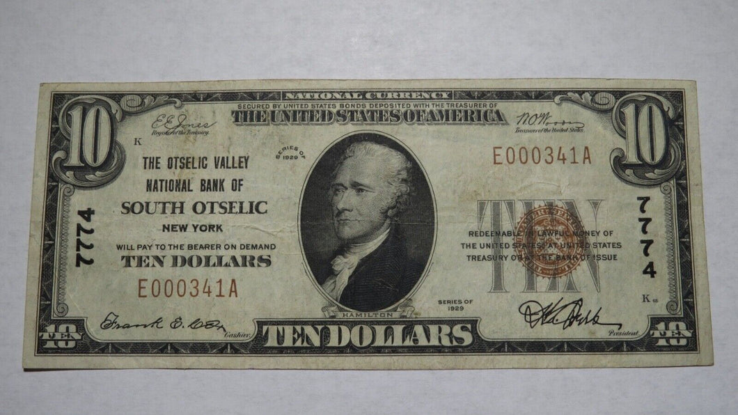 $10 1929 South Otselic New York NY National Currency Bank Note Bill #7774 VF!