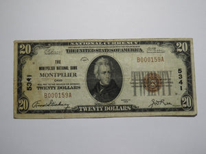 $20 1929 Montpelier Ohio OH National Currency Bank Note Bill Charter #5341 Fine