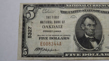 Load image into Gallery viewer, $5 1929 Oakdale Pennsylvania PA National Currency Bank Note Bill Ch. #5327 VF+