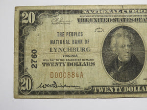 $20 1929 Lynchburg Virginia VA National Currency Bank Note Bill Ch. #2760 FINE