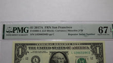 Load image into Gallery viewer, $1 2017A Repeater Serial Number Federal Reserve Currency Bank Note Bill UNC67EPQ