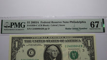 Load image into Gallery viewer, $1 2003 Radar Serial Number Federal Reserve Currency Bank Note Bill PMG UNC67EPQ