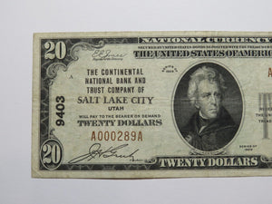 $20 1929 Salt Lake City Utah UT National Currency Bank Note Bill Ch. #9403 VF