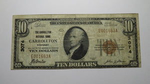 $10 1929 Carrollton Kentucky KY National Currency Bank Note Bill Ch. #3074 FINE+