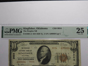 $10 1929 Kingfisher Oklahoma OK National Currency Bank Note Bill #9954 VF25 PMG