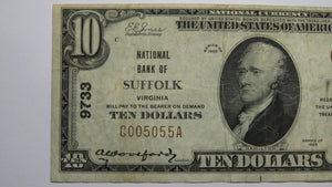 $10 1929 Suffolk Virginia VA National Currency Bank Note Bill Charter #9733 VF