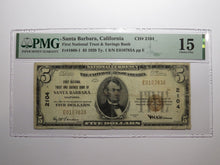 Load image into Gallery viewer, $5 1929 Santa Barbara California National Currency Bank Note Bill #2104 F15 PMG