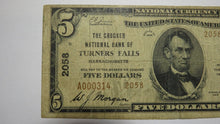 Load image into Gallery viewer, $5 1929 Turners Falls Massachusetts National Currency Bank Note Bill #2058 FINE