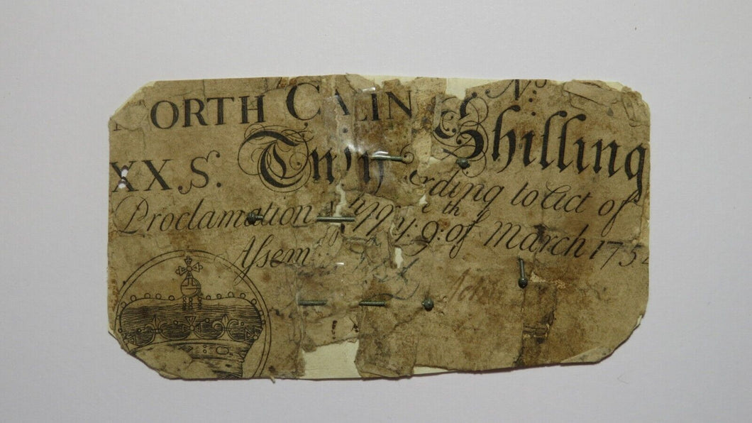 1754 Twenty Shillings North Carolina NC Colonial Currency Note Bill RARE 20s