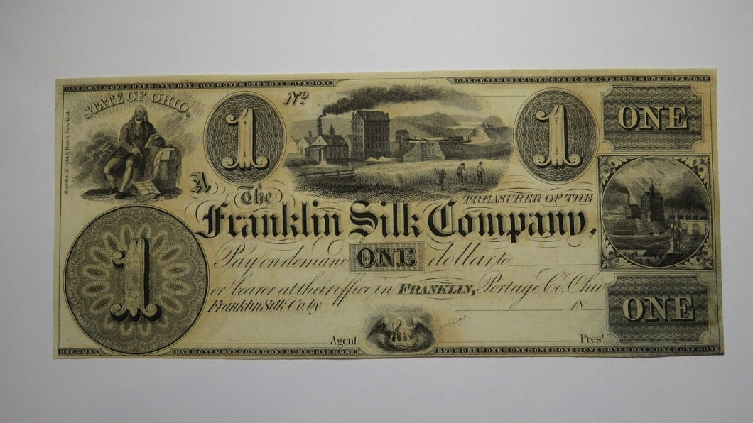 $1 18__ Franklin Ohio OH Obsolete Currency Bank Note Bill Silk Company UNC++