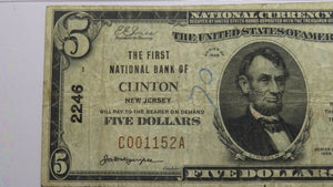 $5 1929 Clinton New Jersey NJ National Currency Bank Note Bill Ch. #2246 VF25