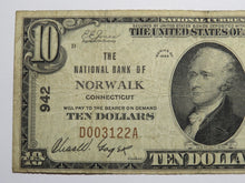 Load image into Gallery viewer, $10 1929 Norwalk Connecticut CT National Currency Bank Note Bill Ch. #942 Fine++