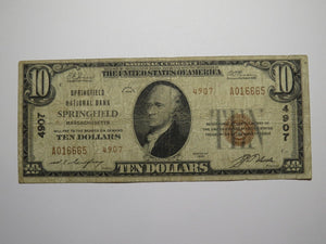 $10 1929 Springfield Massachusetts MA National Currency Bank Note Bill Ch #4907