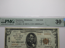 Load image into Gallery viewer, $5 1929 Guymon Oklahoma OK National Currency Bank Note Bill Ch. #8138 VF30