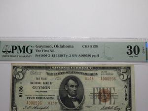 $5 1929 Guymon Oklahoma OK National Currency Bank Note Bill Ch. #8138 VF30