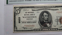 Load image into Gallery viewer, $5 1929 Watertown Wisconsin WI National Currency Bank Note Bill Ch 9003 AU53 PMG