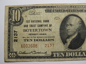 $10 1929 Boyertown Pennsylvania PA National Currency Bank Note Bill #2137 FINE!