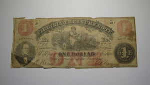 $1 1862 Richmond Virginia VA Obsolete Currency Treasury Bank Note Bill FINE