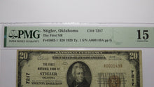 Load image into Gallery viewer, $20 1929 Stigler Oklahoma OK National Currency Bank Note Bill Ch #7217 F15 PMG