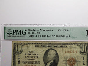 $10 1929 Baudette Minnesota MN National Currency Bank Note Bill Ch. #10710 F15