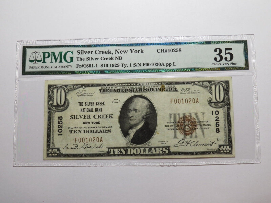 $10 1929 Silver Creek New York National Currency Bank Note Bill #10258 VF35 PMG