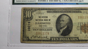 $10 1929 Hammond New York NY National Currency Bank Note Bill Ch. #10216 F12 PMG