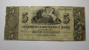 $5 1854 Philadelphia PA Obsolete Currency Bank Note Bill Farmers Mechanics