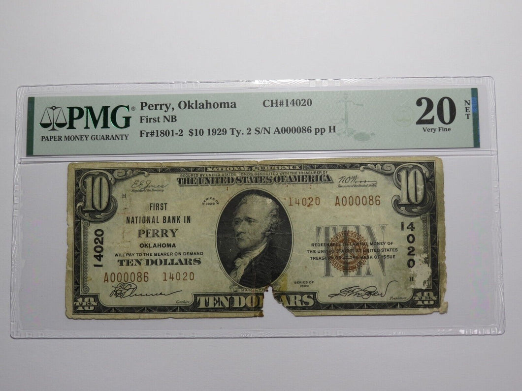 $10 1929 Perry Oklahoma OK National Currency Bank Note Bill Ch. #14020 PMG VF20