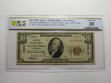 $10 1929 South Amboy New Jersey National Currency Bank Note Bill #3878 VF20 PCGS