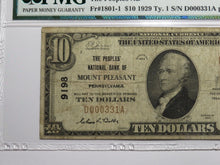 Load image into Gallery viewer, $10 1929 Mount Pleasant Pennsylvania National Currency Bank Note Bill #9198 Mt.