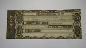 $5 18__ Windsor Vermont VT Obsolete Currency Bank Note Bill Remainder Rare UNC++