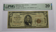 Load image into Gallery viewer, $5 1929 Rahway New Jersey NJ National Currency Bank Note Bill Ch #12828 VF20 PMG