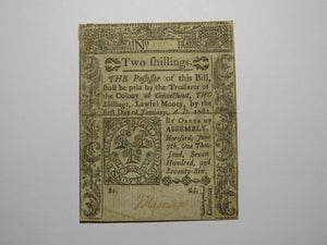 1776 Two Shillings Hartford Connecticut CT Colonial Currency Note Bill 2s RARE