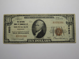 $10 1929 Milwaukee Wisconsin WI National Currency Bank Note Bill Ch. #6853 FINE+