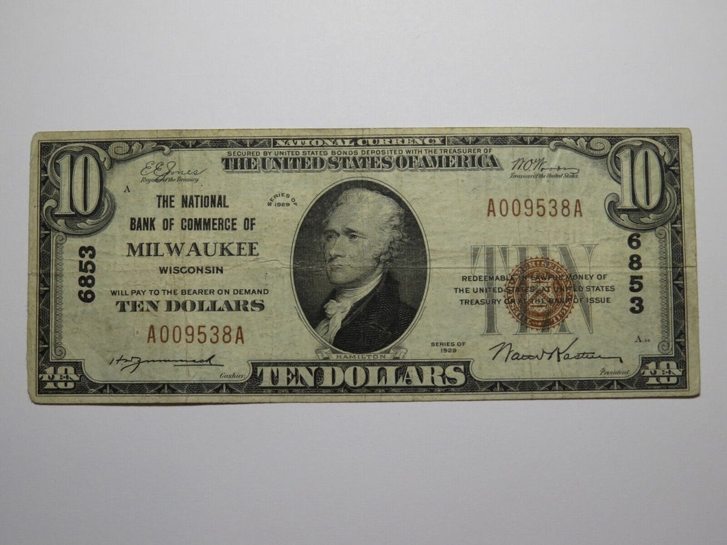 $10 1929 Milwaukee Wisconsin WI National Currency Bank Note Bill Ch. #6853 FINE+