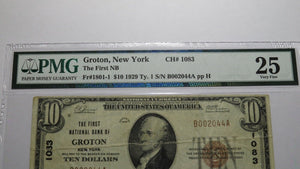 $10 1929 Groton New York NY National Currency Bank Note Bill Ch. #1083 VF25 PMG