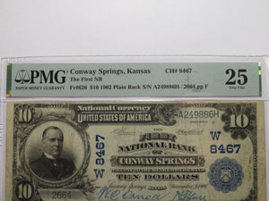 $10 1902 Conway Springs Kansas KS National Currency Bank Note Bill Ch #8467 VF25