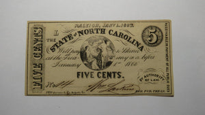 $.05 1863 Raleigh North Carolina Obsolete Currency Bank Note Bill State of NC!