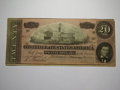 $20 1864 Richmond Virginia Confederate Currency Bank Note Bill RARE T67 VF