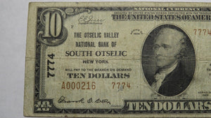 $10 1929 South Otselic New York NY National Currency Bank Note Bill #7774 FINE!