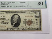 Load image into Gallery viewer, $10 1929 Saint Ansgar Iowa National Currency Bank Note Bill #10684 VF30 PMG St.